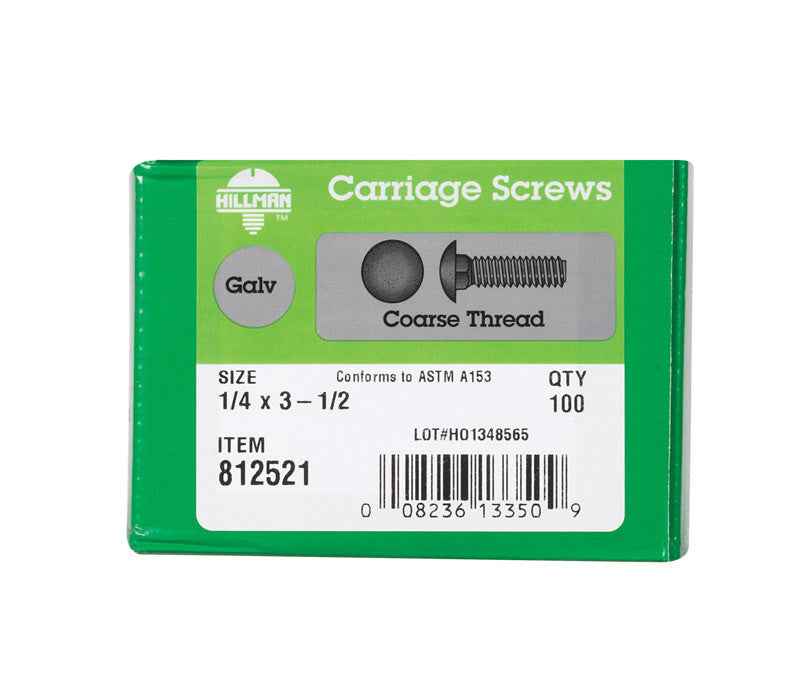 HILLMAN 1/4 in. X 3-1/2 in. L Hot Dipped Galvanized Steel Carriage Bolt 100 pk - Image 4