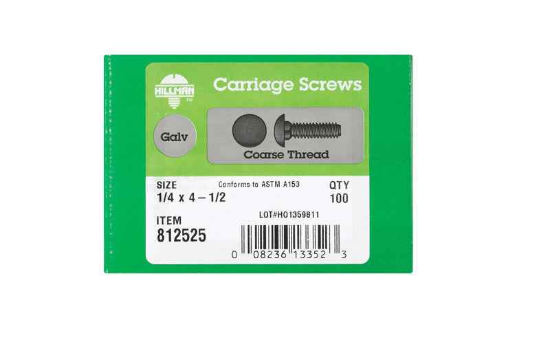 HILLMAN 1/4 in. X 4-1/2 in. L Hot Dipped Galvanized Steel Carriage Bolt 100 pk - Image 4