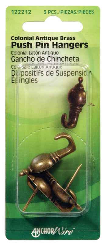 Hillman AnchorWire Brass-Plated Silver Push Pin Picture Hook 20 lb. 3 pk Steel (Pack of 10) - Image 3
