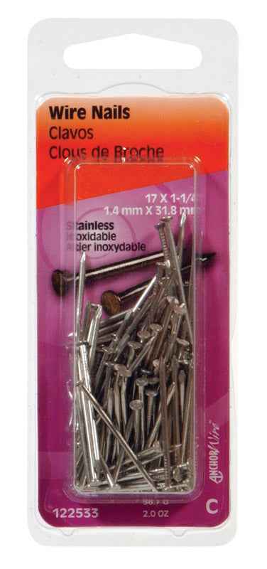 Hillman 17 Ga. x 1-1/4 in. L Stainless Steel Wire Nails 1 pk 2 oz. (Pack of 6) - Image 2