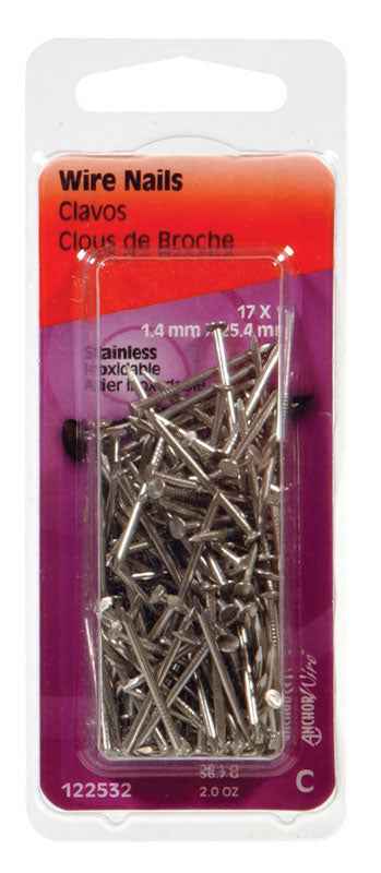Hillman 17 Ga. x 1 in. L Stainless Steel Wire Nails 1 pk 2 oz. (Pack of 6) - Image 2