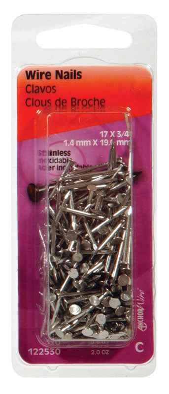 Hillman 17 Ga. x 3/4 in. L Stainless Steel Wire Nails 1 pk 2 oz. (Pack of 6) - Image 2