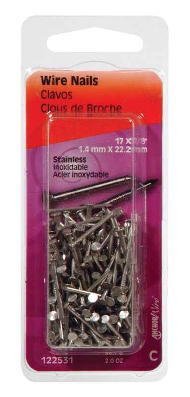 Hillman 17 Ga. x 7/8 in. L Stainless Steel Wire Nails 1 pk 2 oz. (Pack of 6) - Image 2