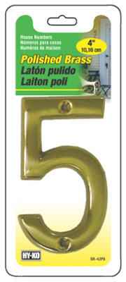 Hillman Distinctions 4 in. Gold Brass Screw-On Number 5 1 pc (Pack of 3) - Image 2