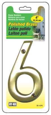 Hillman Distinctions 4 in. Gold Brass Screw-On Number 6 1 pc (Pack of 3) - Image 2