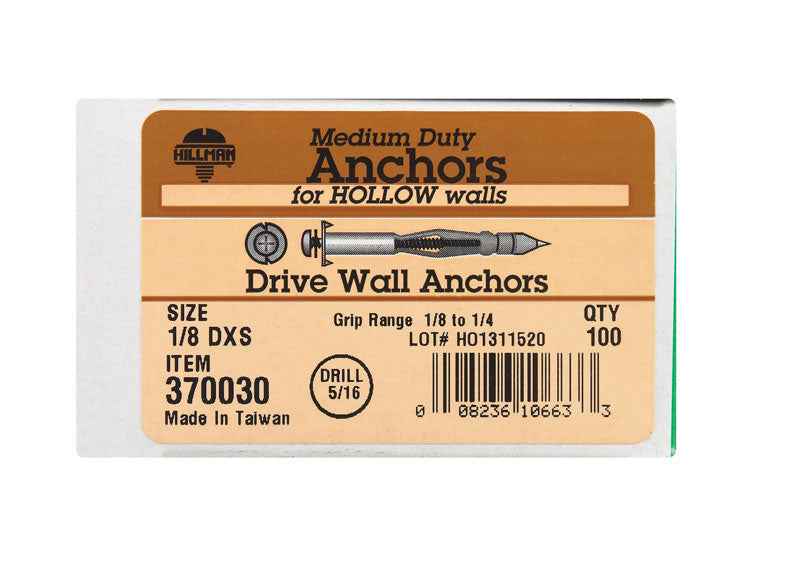 HILLMAN 1/8 in. D X 1.45 in. L Steel Pan Head Drive Wall Anchors 100 pc - Image 2