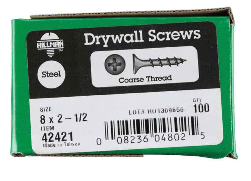 HILLMAN No. 8 in. X 2-1/2 in. L Phillips Coarse Drywall Screws 100 pk - Image 2