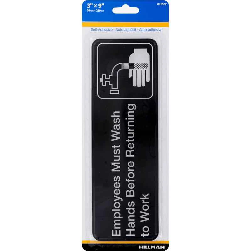 Hillman English Black Health Safety Plaque 3 in. H X 9 in. W (Pack of 6) - Image 2