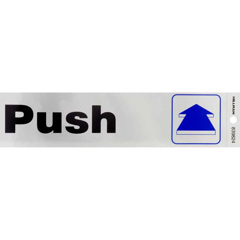 Hillman English Silver Push/Pull Decal 2 in. H X 8 in. W (Pack of 6) - Image 2