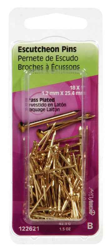 Hillman 18 Ga. x 1 in. L Brass-Plated Steel Escutcheon Pins 1 pk 1.5 oz. (Pack of 6)