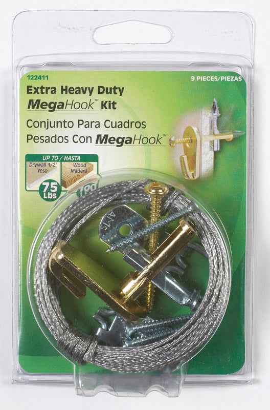 Hillman Brass Braided Wire Extra Heavy Duty Mega Hook Kit 75 lbs. with Built-In Wall Toggle Anchor - Image 3