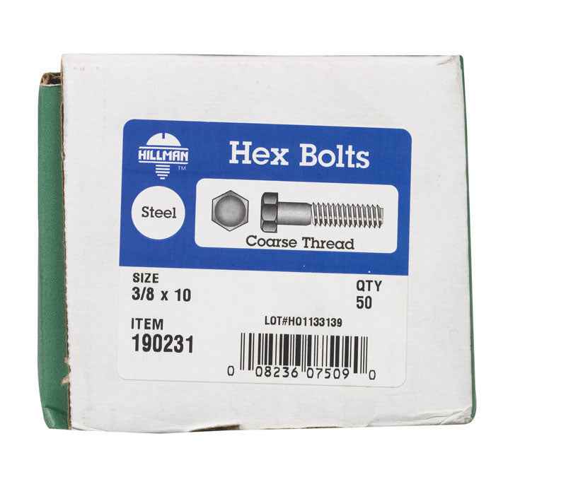 HILLMAN 3/8 in. D X 10 in. L Zinc Plated Steel Hex Bolt 50 pk - Image 2