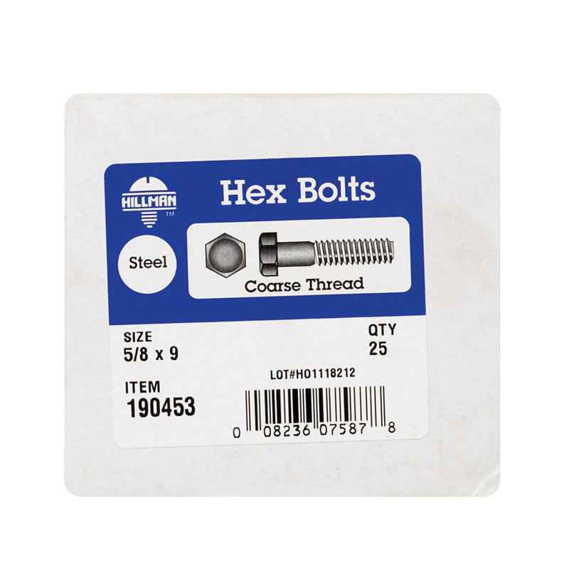 HILLMAN 5/8 in. D X 9 in. L Zinc Plated Steel Hex Bolt 25 pk - Image 2