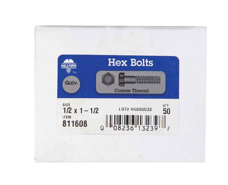 HILLMAN 1/2 in. D X 1-1/2 in. L Hot Dipped Galvanized Steel Hex Bolt 50 pk - Image 2