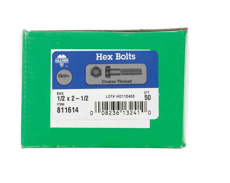 HILLMAN 1/2 in. D X 2-1/2 in. L Hot Dipped Galvanized Steel Hex Bolt 50 pk - Image 4