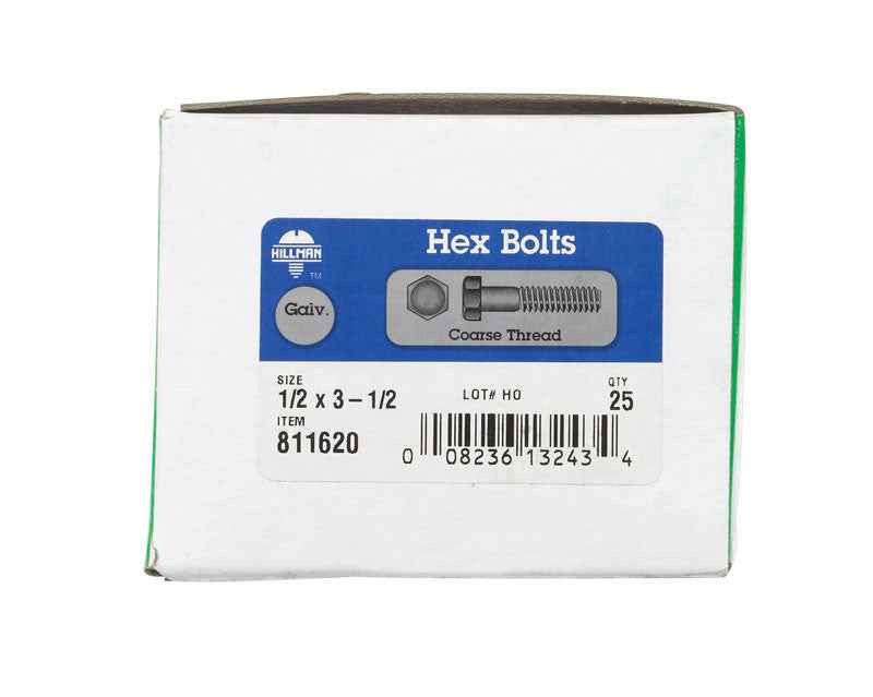 HILLMAN 1/2 in. D X 3-1/2 in. L Hot Dipped Galvanized Steel Hex Bolt 25 pk - Image 4