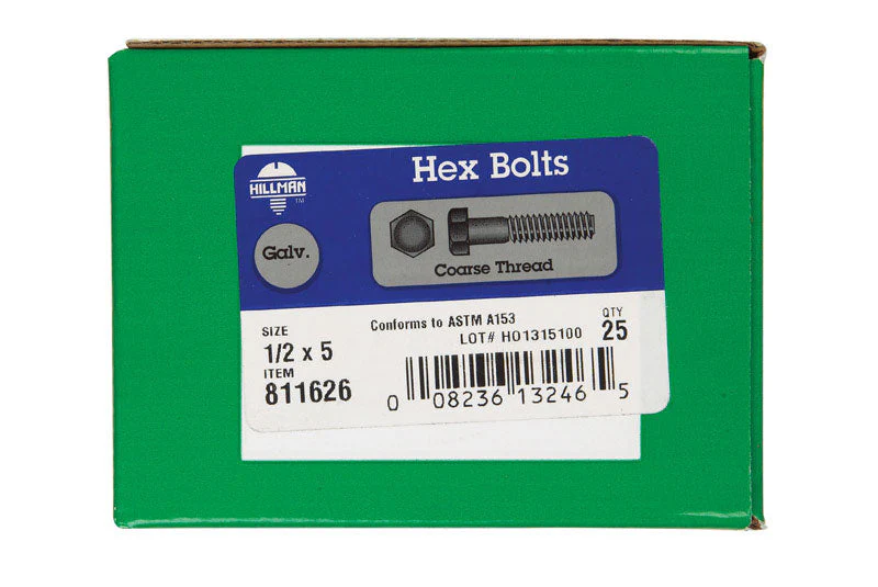 HILLMAN 1/2 in. D X 5 in. L Hot Dipped Galvanized Steel Hex Bolt 25 pk - Image 2