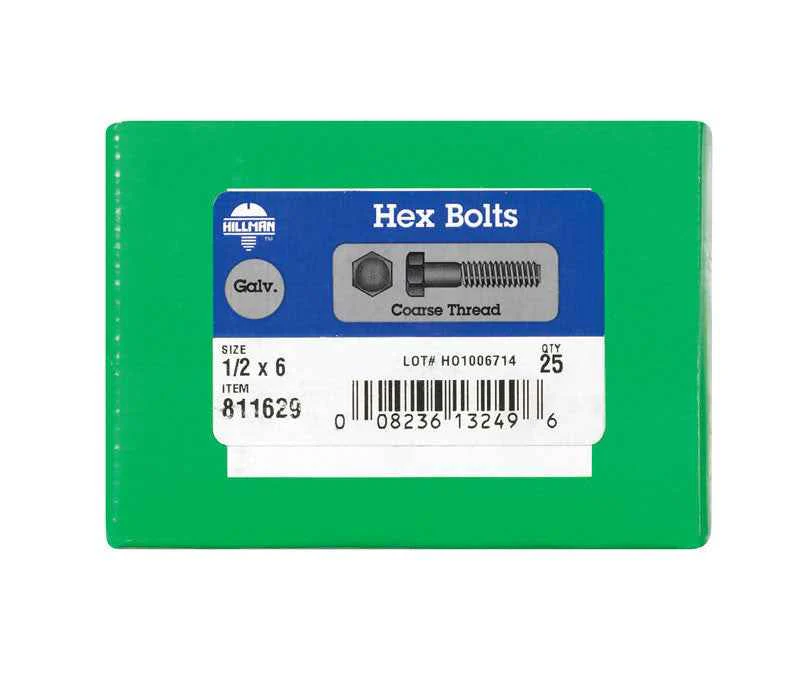 Hillman 1/2 in. D X 6 in. L Hot Dipped Galvanized Steel Hex Bolt 25 pk - Image 6