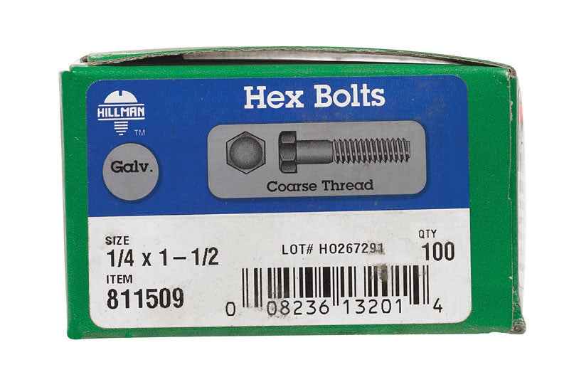 Hillman 1/4 in. D X 1-1/2 in. L Hot Dipped Galvanized Steel Hex Bolt 100 pk - Image 4