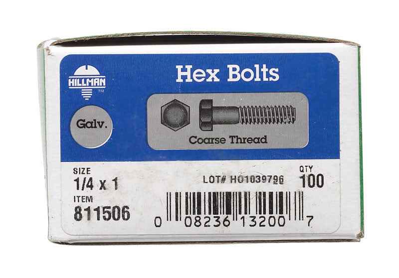 Hillman 1/4 in. D X 1 in. L Hot Dipped Galvanized Steel Hex Bolt 100 pk - Image 6