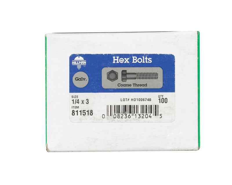 Hillman 1/4 in. D X 3 in. L Hot Dipped Galvanized Steel Hex Bolt 100 pk - Image 3