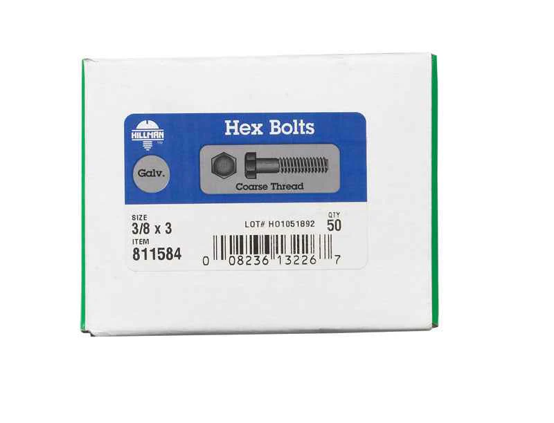 Hillman 3/8 in. D X 3 in. L Hot Dipped Galvanized Steel Hex Bolt 50 pk - Image 3