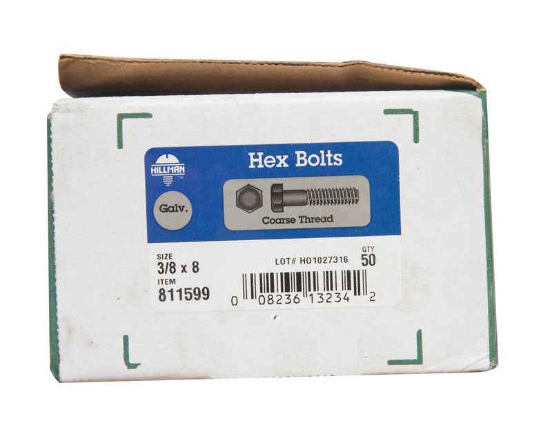 HILLMAN 3/8 in. D X 8 in. L Hot Dipped Galvanized Steel Hex Bolt 50 pk - Image 2