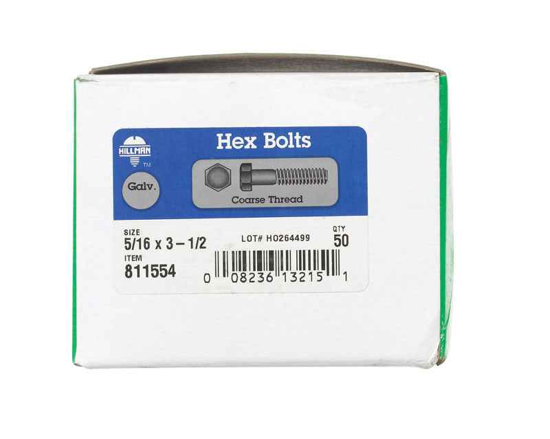 HILLMAN 5/16 in. D X 3-1/2 in. L Hot Dipped Galvanized Steel Hex Bolt 50 pk - Image 4