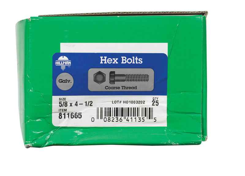 HILLMAN 5/8 in. D X 4-1/2 in. L Hot Dipped Galvanized Steel Hex Bolt 25 pk - Image 2