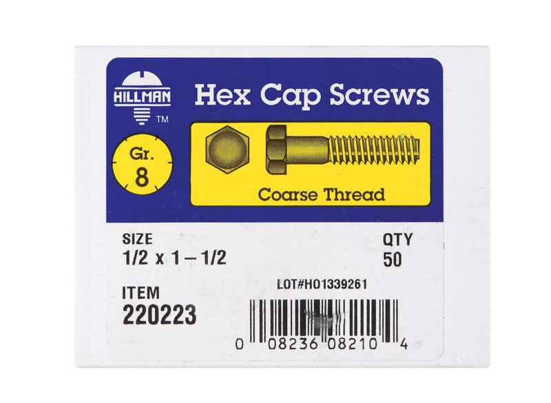 Hillman 1/2 in. D X 1-1/2 in. L Heat Treated Steel Hex Head Cap Screw 50 pk - Image 3