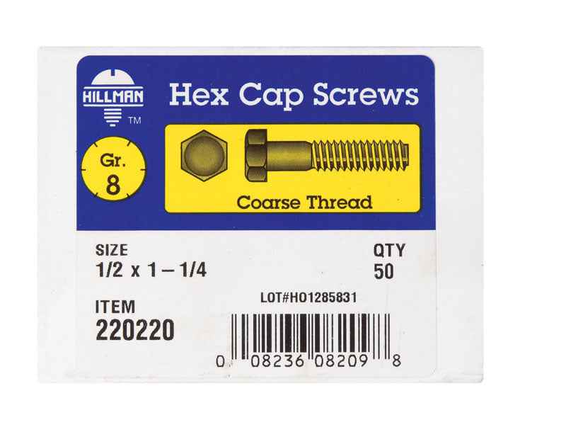HILLMAN 1/2 in. D X 1-1/4 in. L Heat Treated Steel Hex Head Cap Screw 50 pk - Image 2