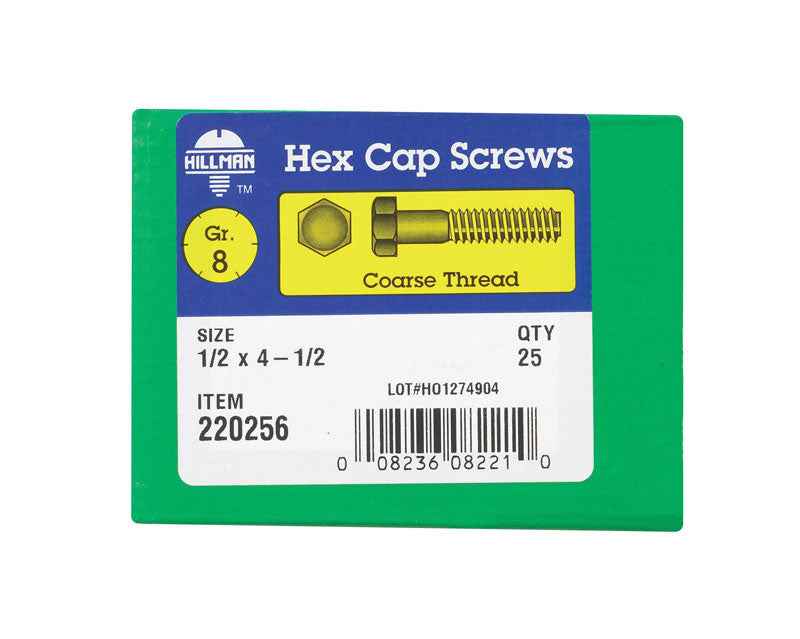 HILLMAN 1/2 in. D X 4-1/2 in. L Heat Treated Steel Hex Head Cap Screw 25 pk - Image 2