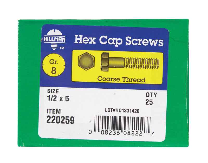HILLMAN 1/2 in. D X 5 in. L Heat Treated Steel Hex Head Cap Screw 25 pk - Image 2
