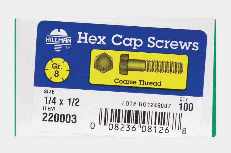 HILLMAN 1/4 in. D X 1/2 in. L Heat Treated Steel Hex Head Cap Screw 100 pk - Image 2