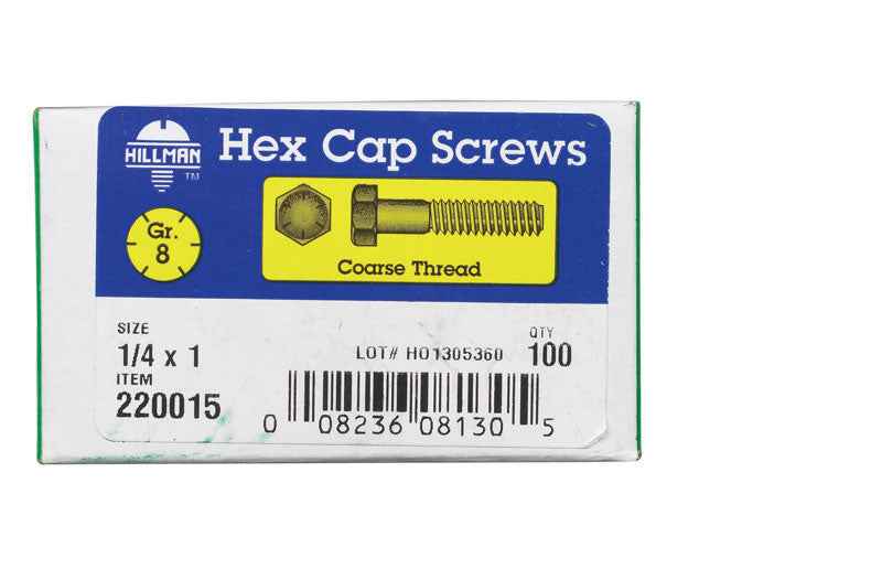 HILLMAN 1/4 in. D X 1 in. L Heat Treated Steel Hex Head Cap Screw 100 pk - Image 2