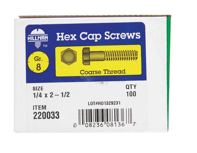 HILLMAN 1/4 in. D X 2-1/2 in. L Heat Treated Steel Hex Head Cap Screw 100 pk - Image 2