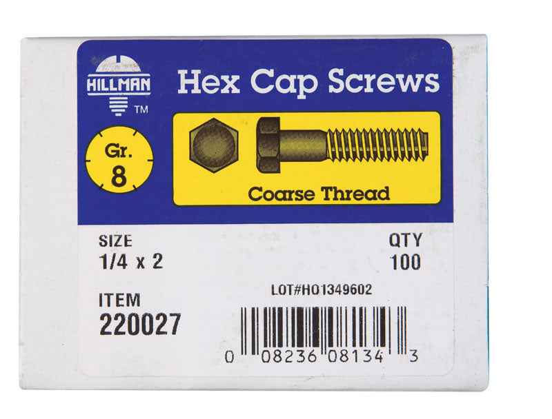 HILLMAN 1/4 in. D X 2 in. L Heat Treated Steel Hex Head Cap Screw 100 pk - Image 2