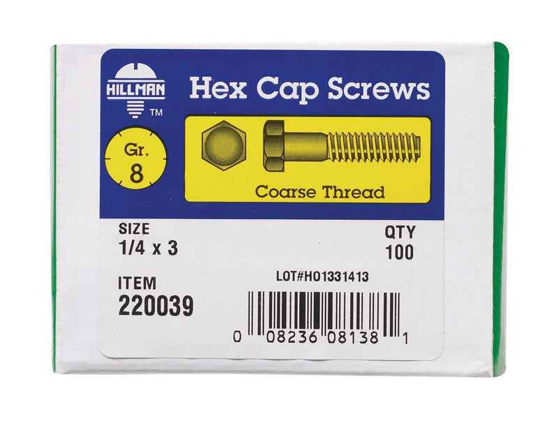 HILLMAN 1/4 in. D X 3 in. L Heat Treated Steel Hex Head Cap Screw 100 pk - Image 2