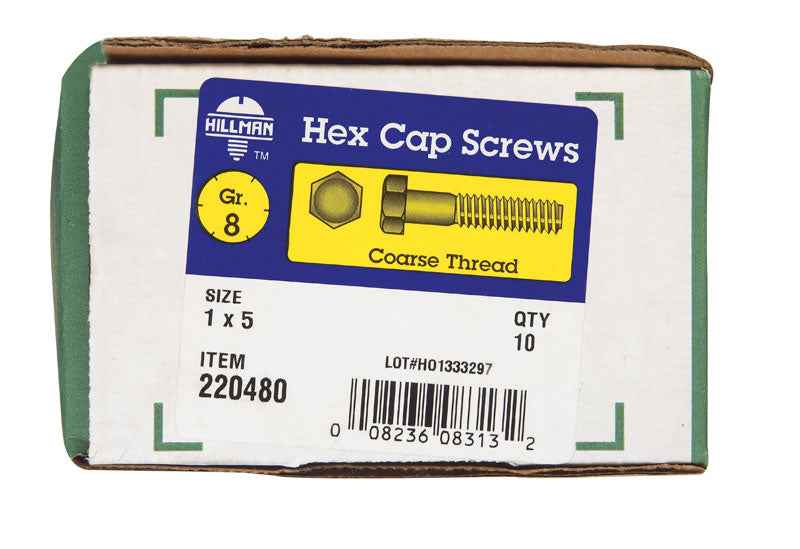 HILLMAN 1 in. D X 5 in. L Heat Treated Steel Hex Head Cap Screw 10 pk - Image 2