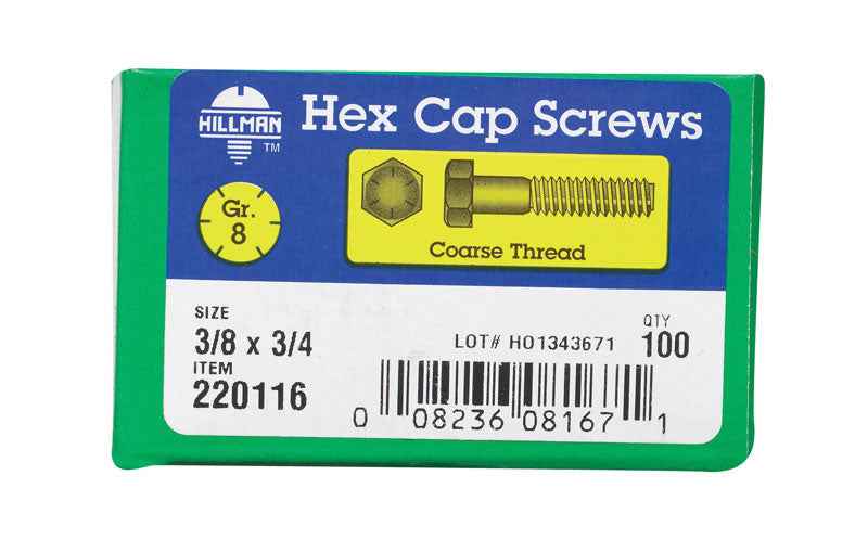 HILLMAN 3/8 in. D X 3/4 in. L Heat Treated Steel Hex Head Cap Screw 100 pk - Image 2