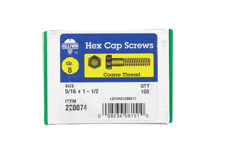 HILLMAN 5/16 in. D X 1-1/2 in. L Heat Treated Steel Hex Head Cap Screw 100 pk - Image 2