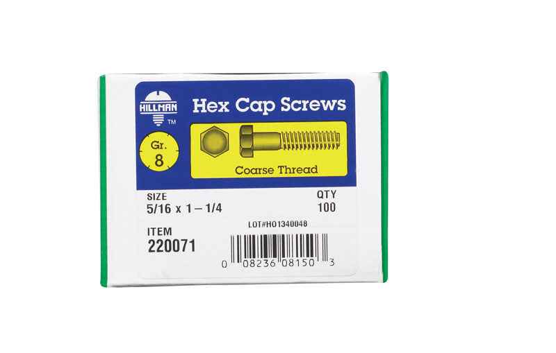 HILLMAN 5/16 in. D X 1-1/4 in. L Heat Treated Steel Hex Head Cap Screw 100 pk - Image 2