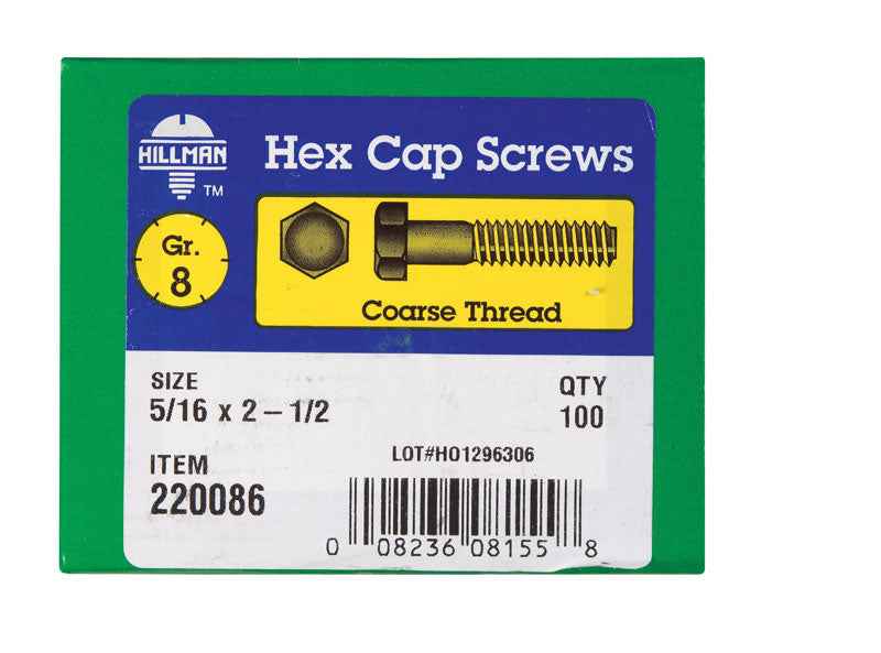 HILLMAN 5/16 in. D X 2-1/2 in. L Heat Treated Steel Hex Head Cap Screw 100 pk - Image 2