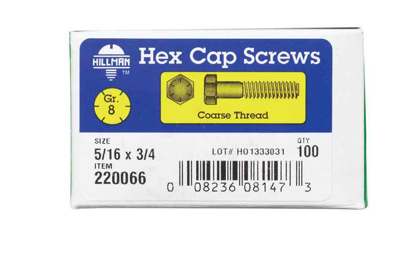 HILLMAN 5/16 in. D X 3/4 in. L Heat Treated Steel Hex Head Cap Screw 100 pk - Image 2