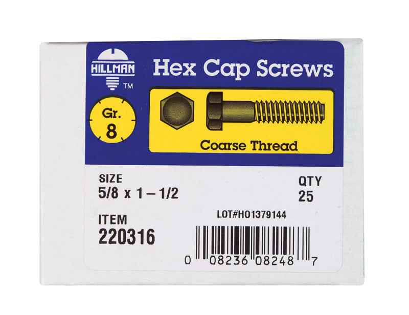 HILLMAN 5/8 in. D X 1-1/2 in. L Heat Treated Steel Hex Head Cap Screw 25 pk - Image 2