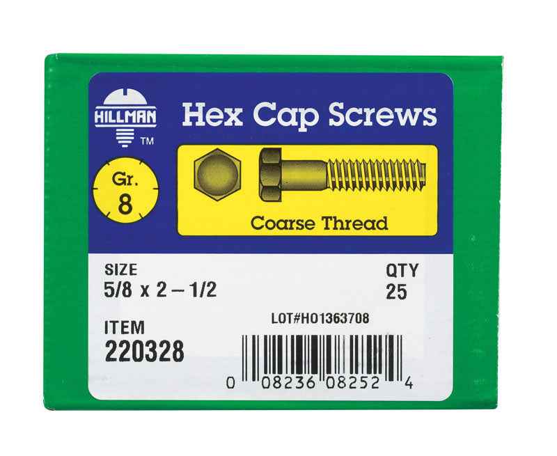 Hillman 5/8 in. D X 2-1/2 in. L Heat Treated Steel Hex Head Cap Screw 25 pk - Image 3