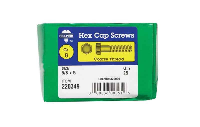 HILLMAN 5/8 in. D X 5 in. L Heat Treated Steel Hex Head Cap Screw 25 pk - Image 2