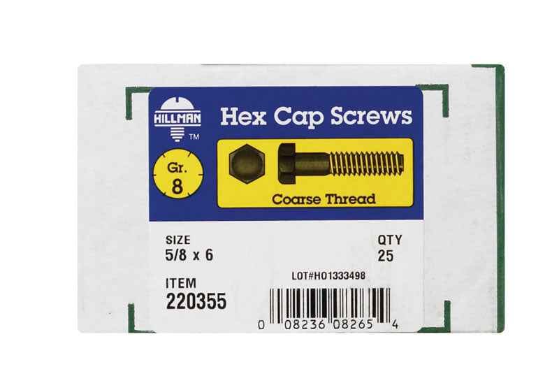 HILLMAN 5/8 in. D X 6 in. L Heat Treated Steel Hex Head Cap Screw 25 pk - Image 2
