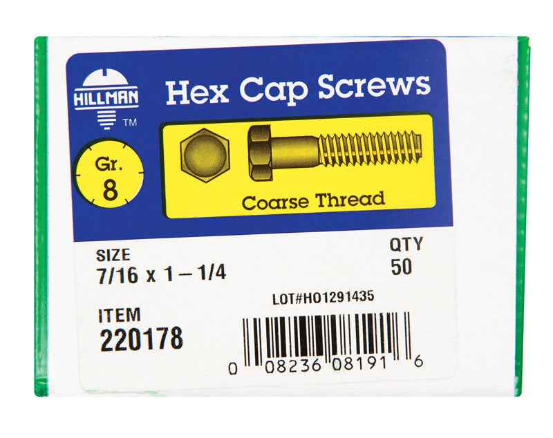HILLMAN 7/16 in. D X 1-1/4 in. L Heat Treated Steel Hex Head Cap Screw 50 pk - Image 4