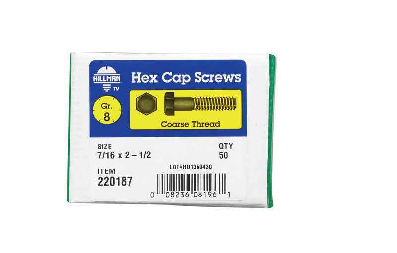 HILLMAN 7/16 in. D X 2-1/2 in. L Heat Treated Steel Hex Head Cap Screw 50 pk - Image 4